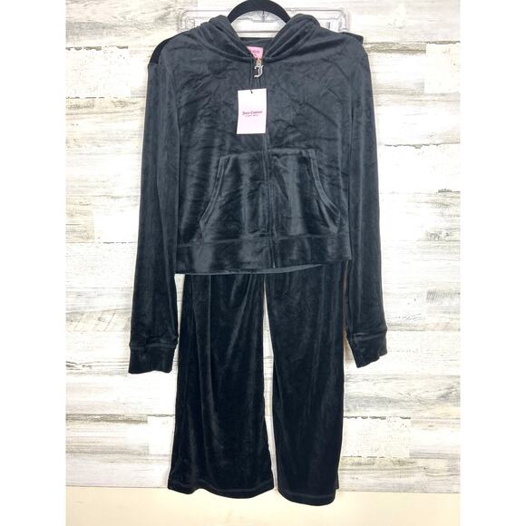 Juicy Couture Women's L Black Velour Hoodie Zip Jacket & Pants Jumpsuit Set NWT - Picture 3 of 10